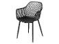 Schwarzer moderner Esszimmerstuhl mit rautenförmiger Rückenlehne und Armlehnen