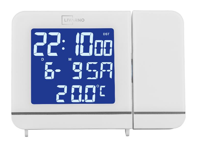 Weißes LIVARNO Digitalthermometer mit blauem Display, das 22:10, 6-95A und 20.0°C anzeigt.