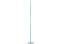 Weiße, schlanke Stehlampe mit grünem Licht.