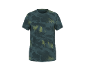 Herren-Sport-T-Shirt mit kurzen Ärmeln in Dunkelgrün mit Camouflage-Muster und hellgrünen Streifen.