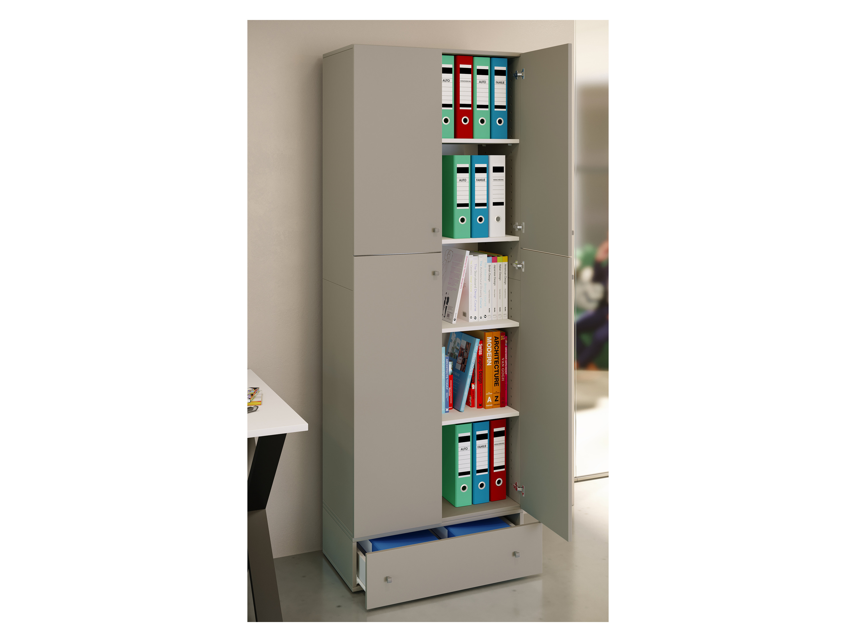 Thumbnail - VCM Büro, Grau, XXL, Drehtüren mit Schublade (Drehtüren mit Schublade, Grau, XXL)""