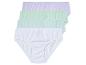 Drei Paar Unterhosen: Weiß mit Punkten, hellgrün und lila.