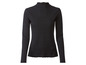 Schwarzes Langarmshirt aus Rippstrick mit hohem Kragen.