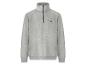 Graues Sweatshirt mit Viertelreißverschluss und Stehkragen, mit gesticktem Logo auf der Brust.