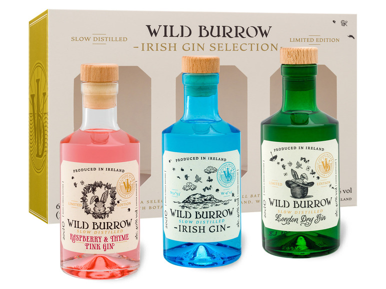 Gehe zu Vollbildansicht: Wild Burrow Irish Gin Selection 3 x 200ml-Flaschen - Bild 1