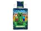 Minecraft Bettwäsche-Set mit Alex, Creeper und Steve auf pixeligem Hintergrund.