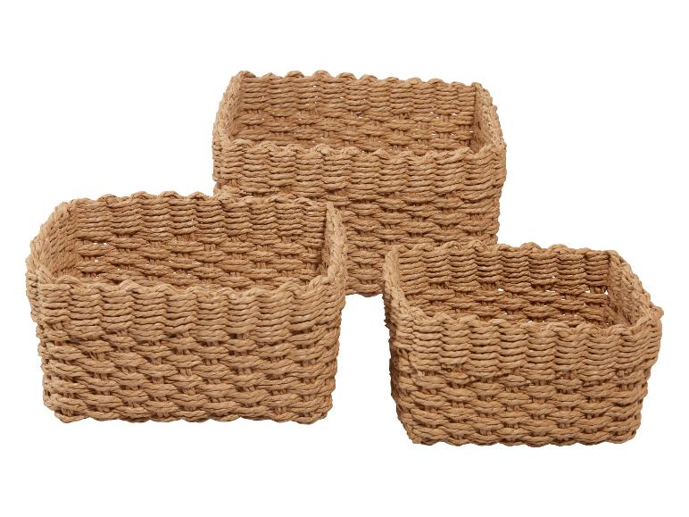 Set aus drei rechteckigen geflochtenen Aufbewahrungskörben in Natur-Braun