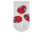 Graue Socken mit roten Spinnenkopfmotiven.