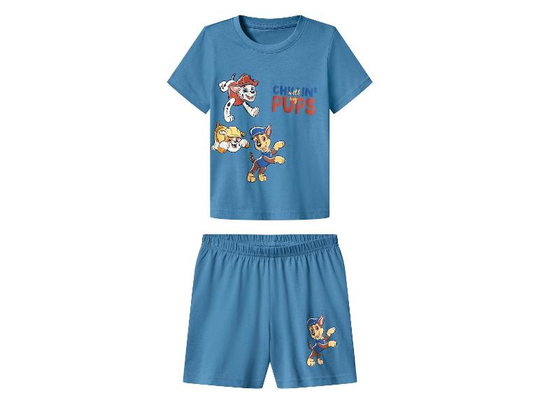 Blauer Kinder-Schlafanzug mit Welpen-Print und dem Text „Chillin' with my Pups“.