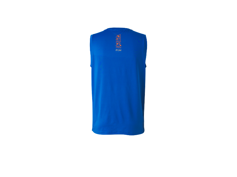 Blaues Sport-Tanktop mit Grafikdruck.