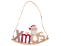 Hölzerne Weihnachtsdekoration mit 'Xmas'-Schriftzug, Weihnachtsmann und Aufhängeschnur.