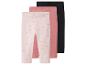 Dreierpack Kinderleggings: gepunktete rosa, einfarbige rosa und schwarze.
