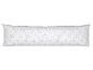 Langes Körperkissen mit grauem Blattmuster auf weißem Hintergrund.