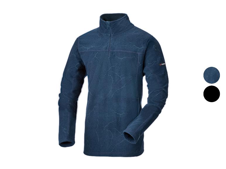 Blauer Herren-Fleece-Pullover mit halbem Reißverschluss und dezentem Muster, mit Farboptionen.