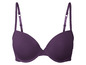 Ein lilafarbener BH mit glatten Cups und verstellbaren Trägern.
