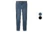 Blaue Five-Pocket-Jeans mit zwei Farbmustern.