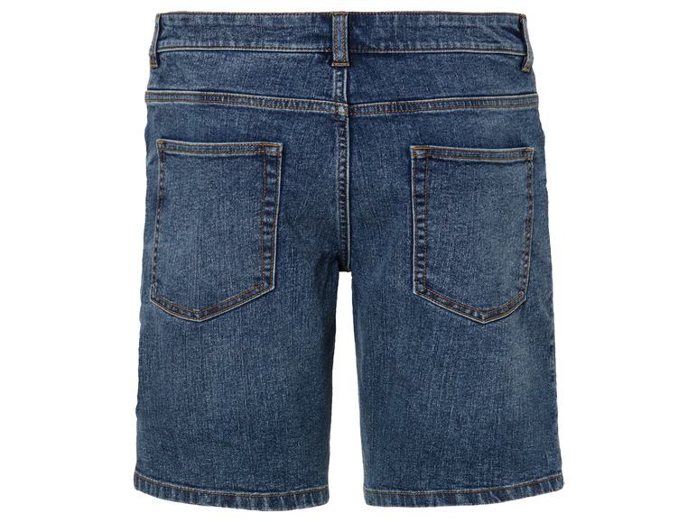 Blaue Jeans-Shorts von hinten.
