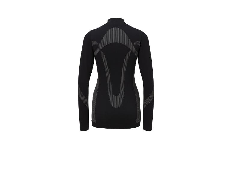 Schwarzes Langarm-Sportoberteil mit grauen Details, Rückansicht.