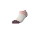 Kurze Socke mit drei Farbstreifen: Rosa, Creme und Bordeaux.