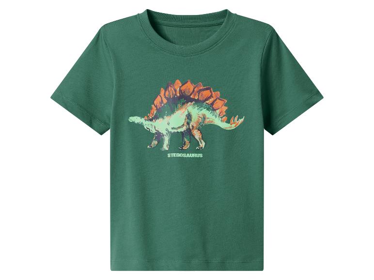 Grünes T-Shirt mit Stegosaurus-Dinosaurier-Aufdruck.