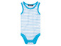 Ein Baby-Bodysuit mit blauen Streifen von Lupilu.