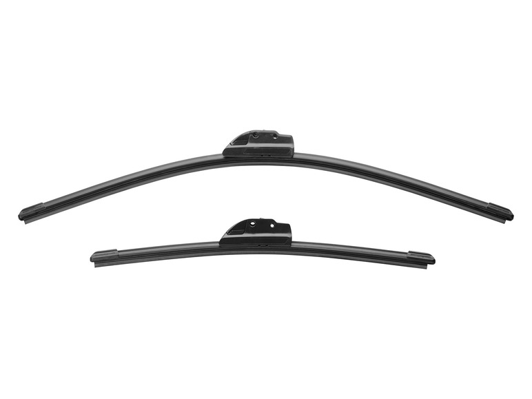Zwei schwarze Scheibenwischer für Autos.