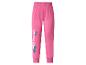 Rosa Kinder-Jogginghose mit tropischem Aufdruck und dekorativem Text.