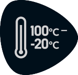 Temperaturbereich: 100°C bis -20°C, angezeigt durch ein Thermometer.