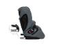 Grauer Kindersitz mit ISOFIX-Befestigungen und Sicherheitsgurt.