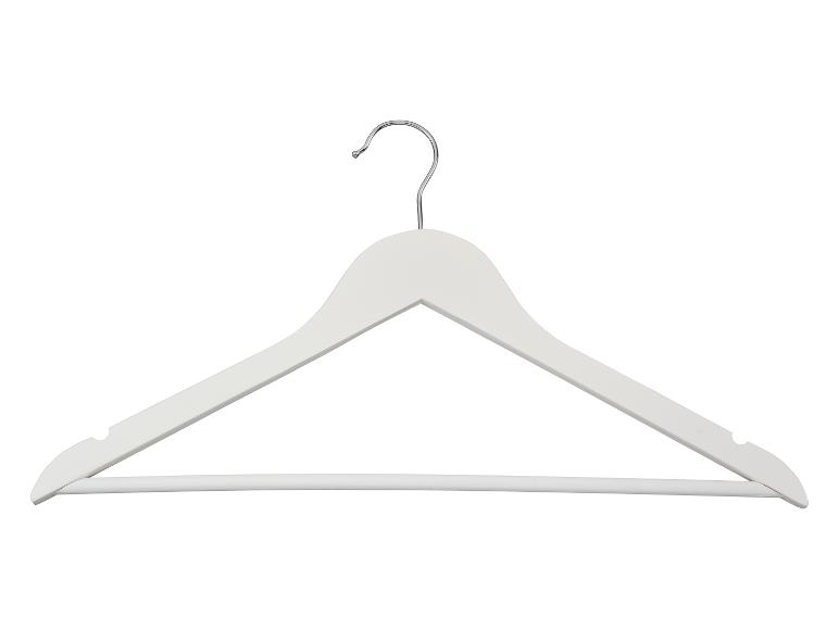 Weißer Holzkleiderbügel mit Metallhaken