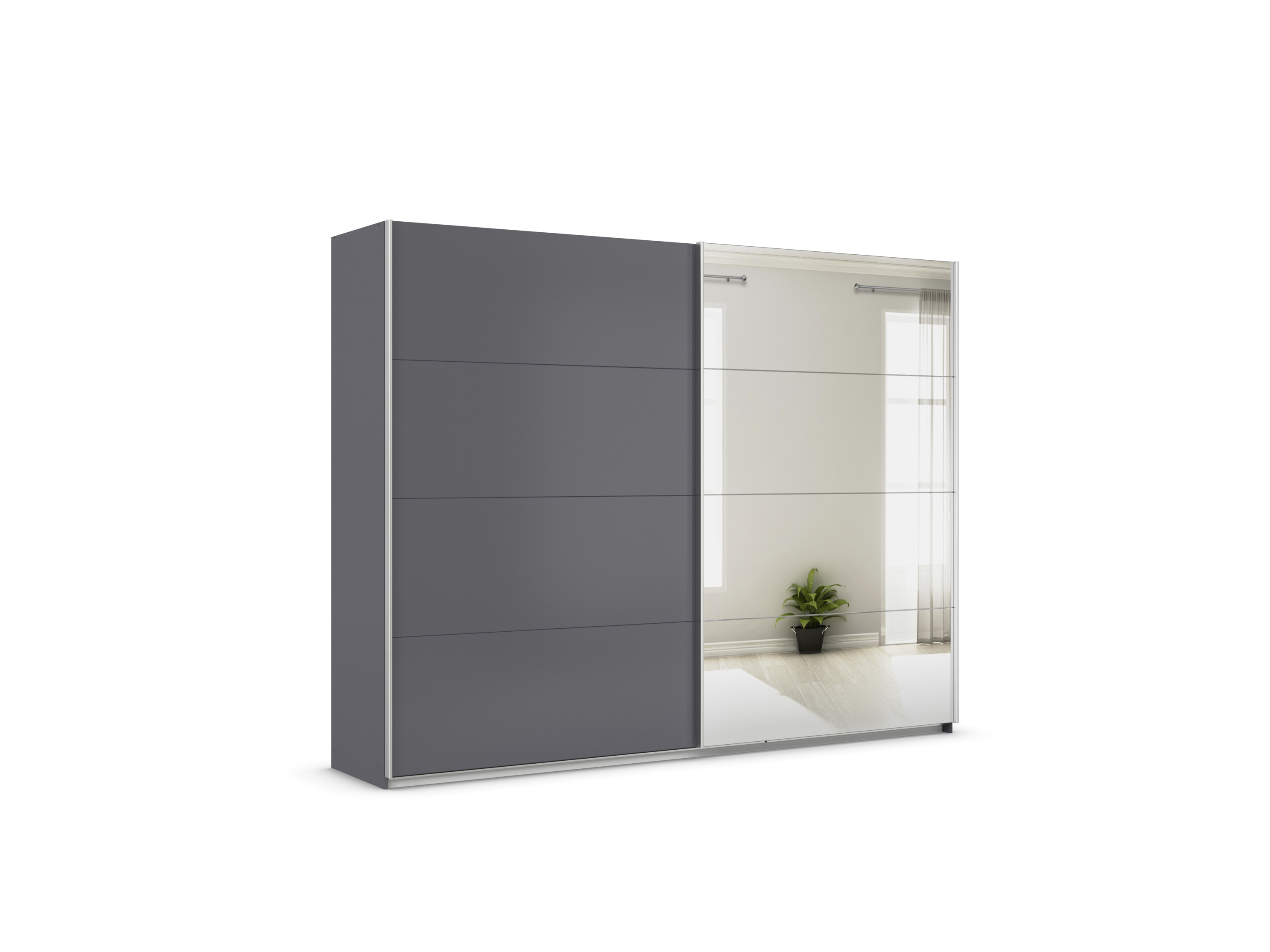 RAUCH ORANGE Quadra Schwebetürenschrank mit Spiegelelementen (Classic-Zubehör, Korpus: Graumetallic, 271 x 210 cm)