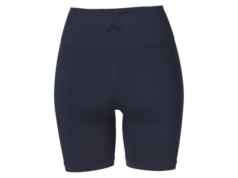 Dunkelblaue Sportshorts mit hoher Taille und Raffung hinten.