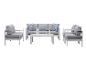 Hellgraue Gartenmöbelgarnitur mit Sofa, zwei Sesseln und Couchtisch