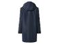 Dunkelblaue Kapuzen-Regenjacke, Rückansicht.