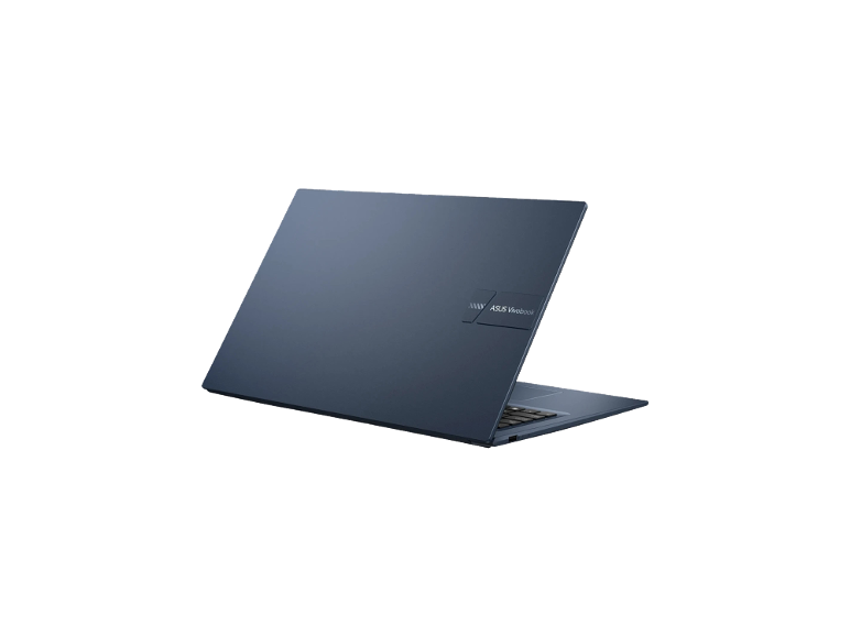 Blaues ASUS Vivobook X1704VA Notebook, Rückansicht.