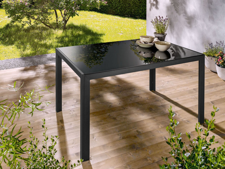 LIVARNO home Alu-Set »Houston« 5-teilig - Standardtisch & 4 Hochlehner/Klappsessel, schwarz/anthrazit | Gartenmöbelsets