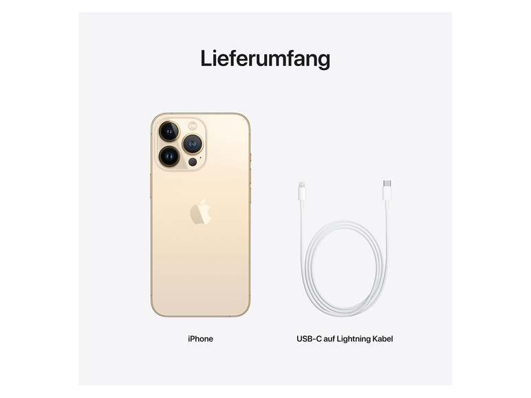 Ein goldenes iPhone mit einem USB-C auf Lightning Kabel.