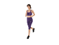 Frau in lila Sportoutfit, Sport-BH und Capri-Leggings, beim Laufen.
