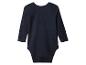 Dunkelblauer Langarm-Babybody mit Rundhalsausschnitt.
