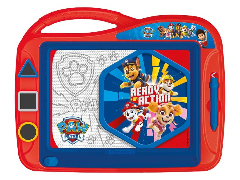Ein rotes Paw Patrol magnetisches Zeichenbrett mit einem Stift.