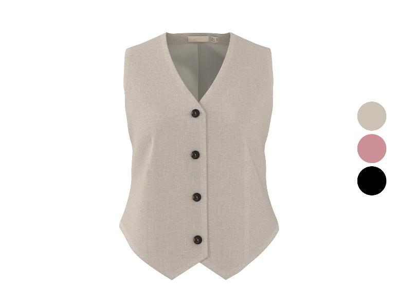 Damen-Leinenweste mit Knöpfen in Beige, Rosa und Schwarz.