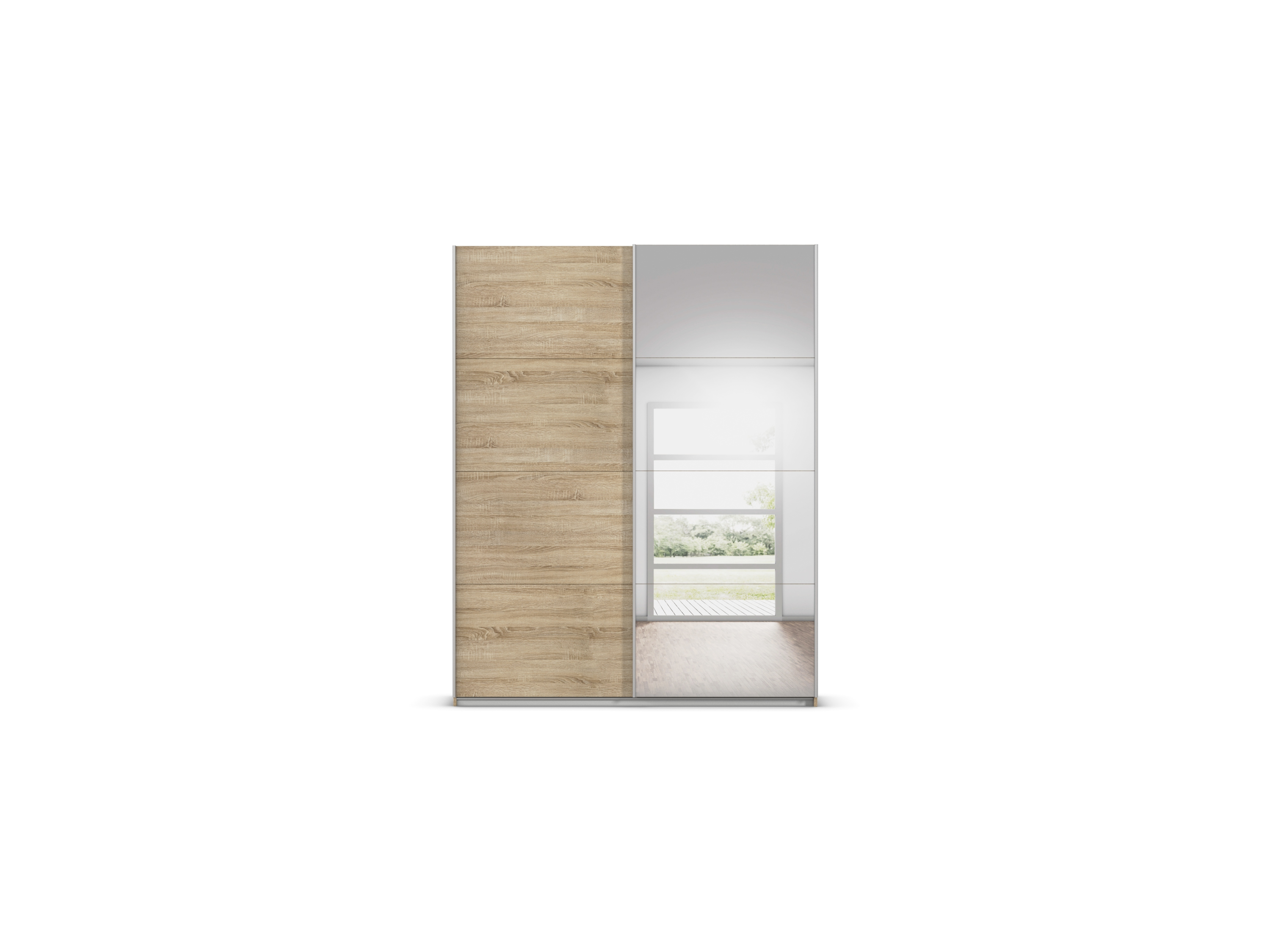 RAUCH ORANGE Quadra Schwebetürenschrank mit Spiegelelementen (Premium-Zubehör, Korpus: Eiche, 181 x 230 cm) – Bild 3 von 4
