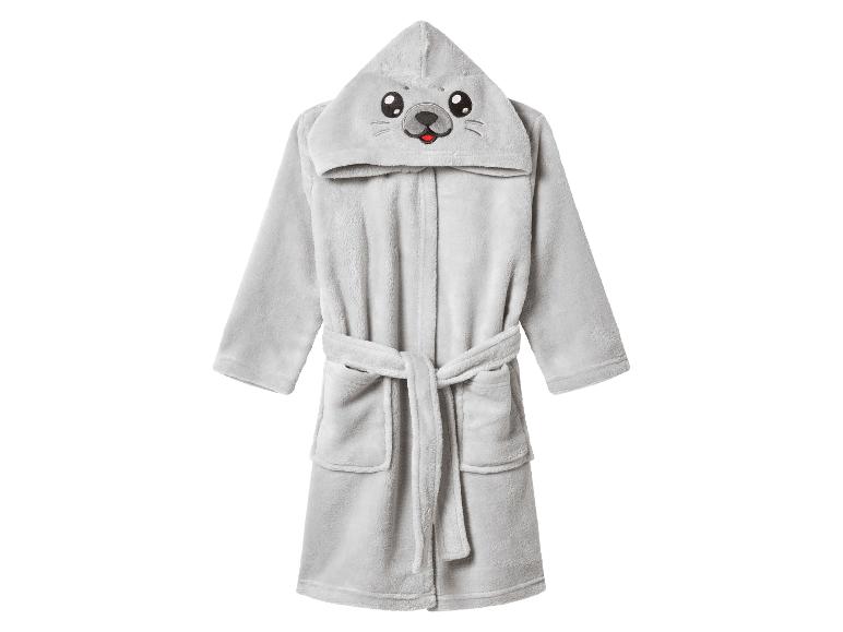Grauer Plüsch-Kinderbademantel mit Robbenkapuze