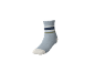 Hellblaue Socke mit blauen, weißen und olivgrünen Streifen.