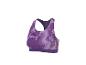 Lila Sport-BH mit abstraktem Muster und diagonalen Streifen.