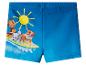 Blaue Kinder-Badehose mit surfenden Figuren und Sonnen-Print.