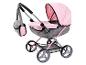 Rosa-grauer Puppenwagen mit passender Tasche.