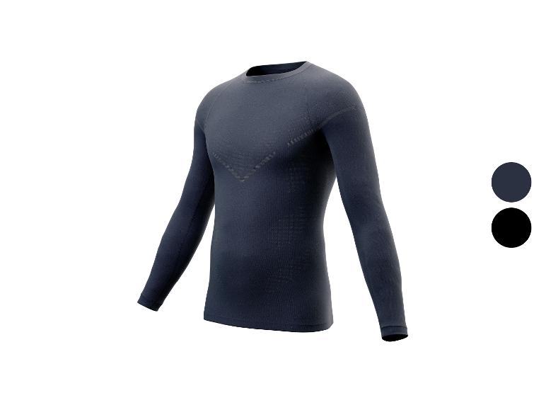 Dunkelblaues langärmeliges Thermo-Shirt für Herren, mit Musterdetails.