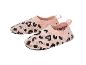 Gestrickte Babyschuhe mit rosa und schwarzem Leopardenmuster