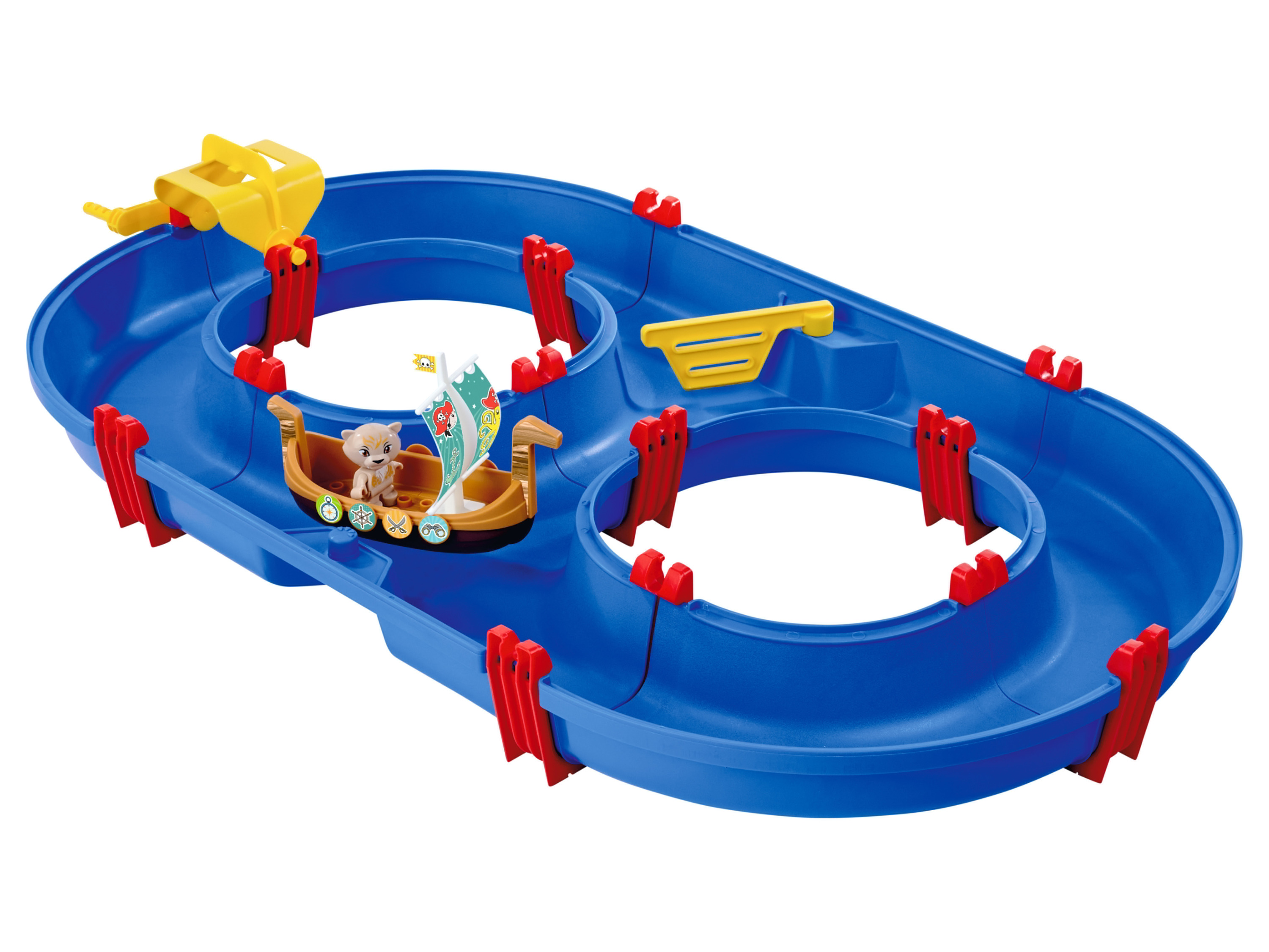 AquaPlay Wasserbahn »Pirate’s World«, inkl. Strömungserzeuger „“ | kleiner, beweglicher Schleuse, Piratenboot mit dem farbwechselnden Säbelzahntiger Olivia bei einer Wassertemperatur von unter 10 Grad Celsius, verändert sich die Farbe des Fells von beige zu rot. Die Wasserbahn wird in Deutschland produziert und lässt sich leicht mit anderen AquaPlay-Spielsets und Erweiterungen kombinieren. Wasserdichte Verbindungsklammern schließen die Kanäle sicher ab. Empfohlen für Kinder von 3-7 Jahre. Leicht zu montieren. Inkl. Strömungserzeuger Inkl. kleiner beweglicher Schleuse Inkl. Piratenboot mit Farbwechsel-Figur Für Kinder von 3-7 Jahre Leicht aufzubauen Kombinierbar / erweiterungsfähig mit anderen Aquaplay-Bahnen Made in Germany Produktmerkmale tabletd Material: Kunststoff Altersempfehlung: Kinder von 3-7 Jahre Witterungsbeständig: – Maße: ca. L 39 cm x B 15 cm x H 44 cm Gewicht: ca. 1,3 kg Farbe: bunt Lieferumfang: 1x Wasserbahn blau 6 Teilstücke